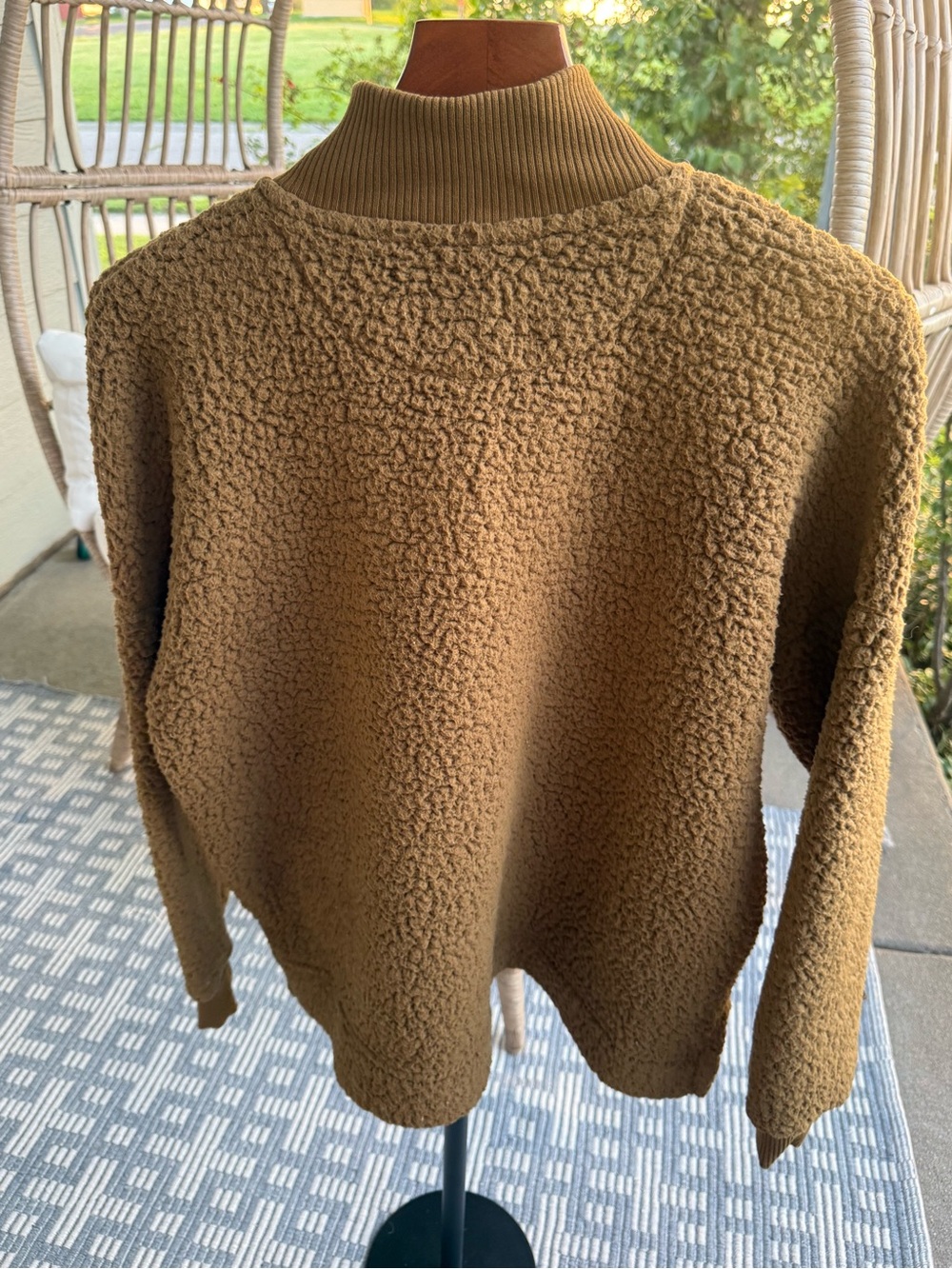 Aerie Camel Brown Fleece Sherpa Quarter-Zip Turtleneck Pullover Size XS - Picture 12 of 16